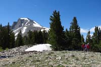 10-looking_back_to_group_meadering_around_trees-other_group_on_ridgeline_to_Wheeler_Peak