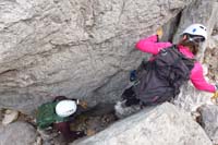 44-scrambling_down_narrow_section_requiring_the_use_of_the_chock_stone_to_descend