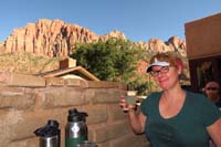 148-Kristi_enjoying_a_celebratory_coffee_back_in_Springdale